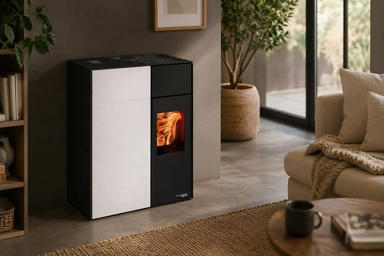 Haas+Sohn Pelletofen mit Flamme im Wohnraum