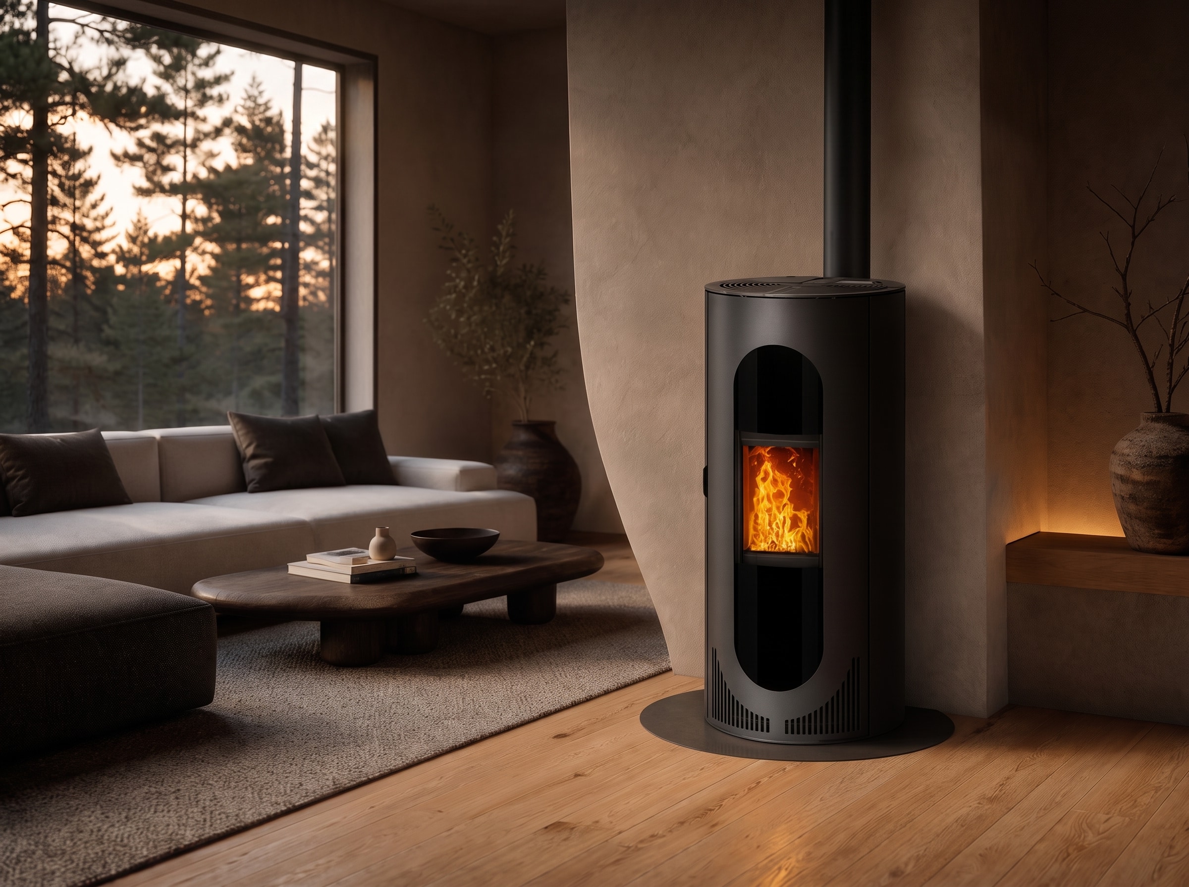 Haas+Sohn Pelletofen mit Flamme im modernen Wohnraum