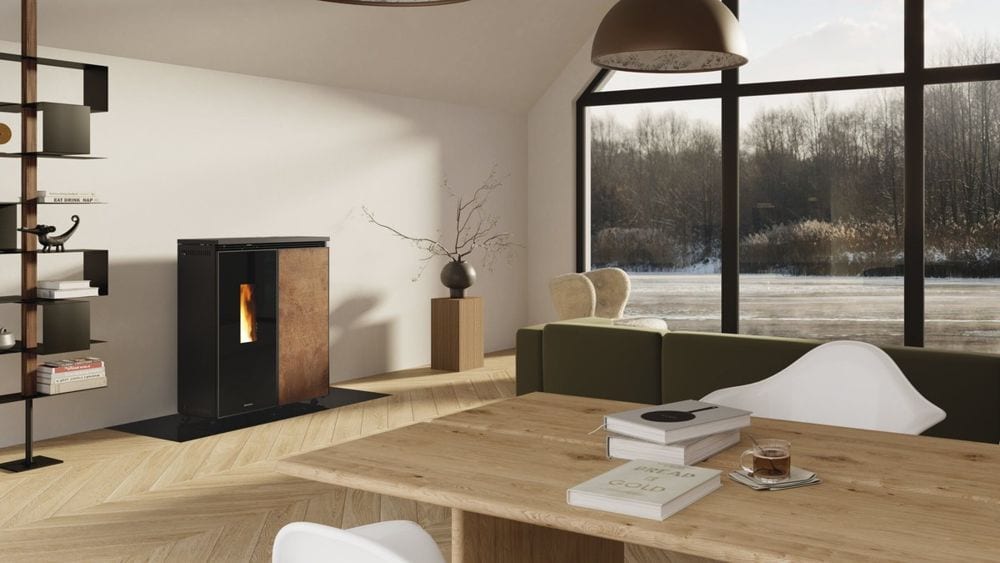 Floriana Idro Gres von Extraflame im Wohnraum