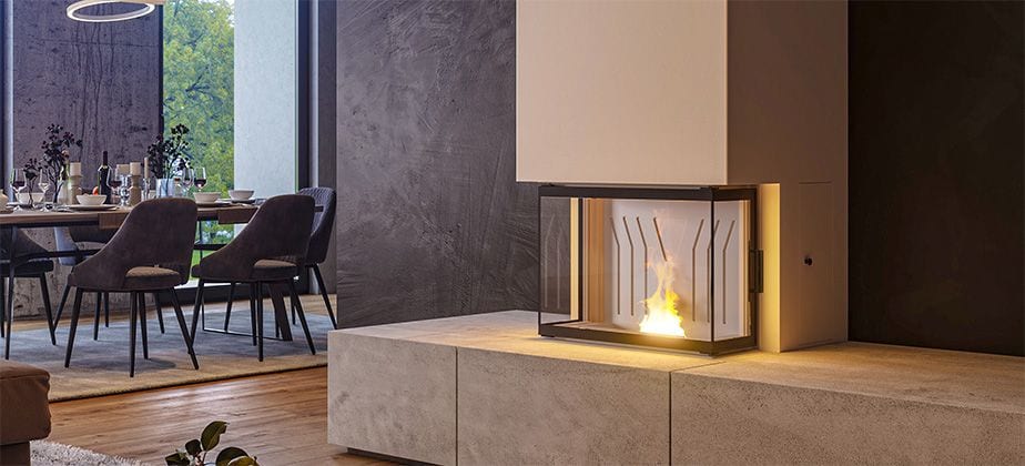 Sienna 3-seitig von Nordic Fire im Wohnraum